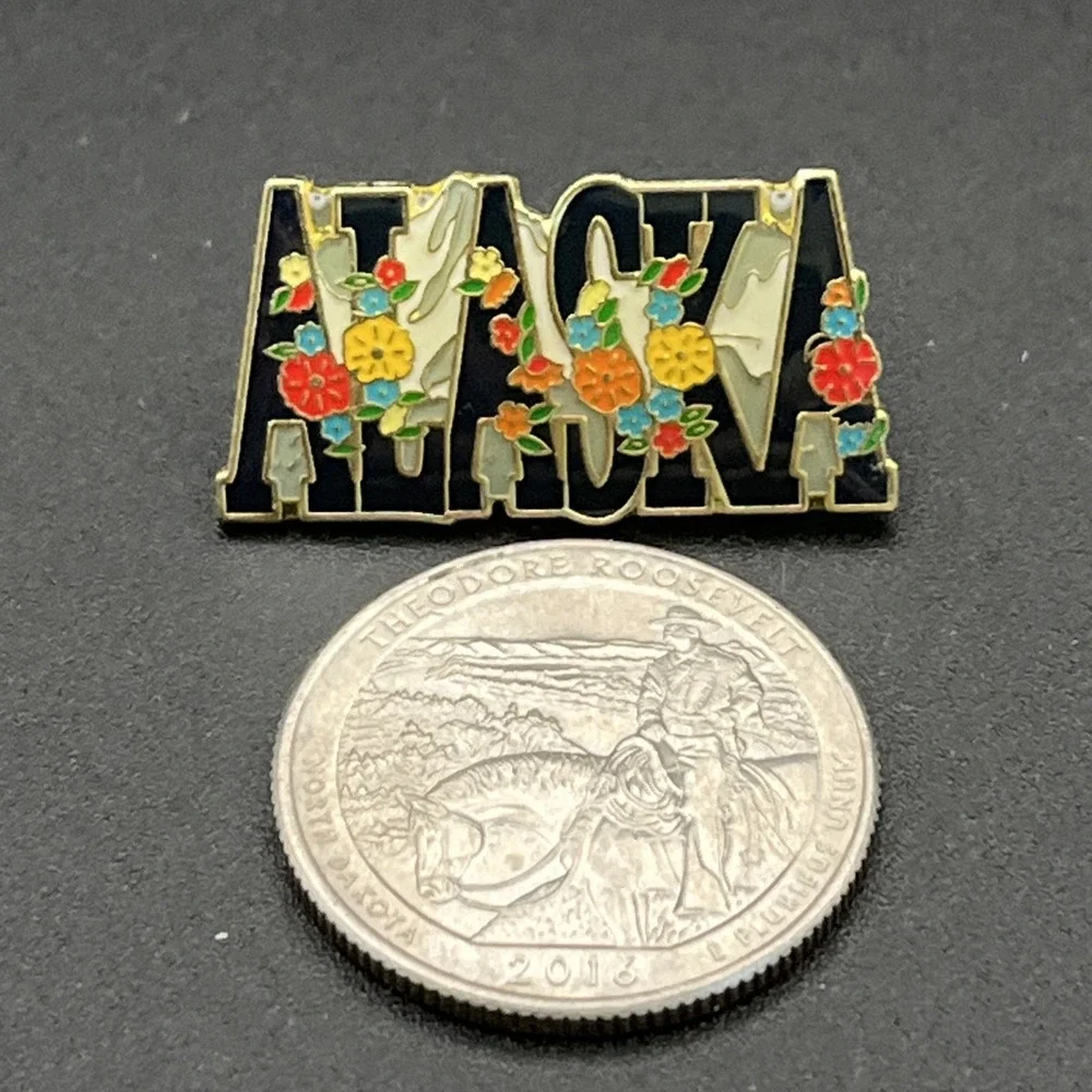 State Of Alaska Flowers Mountains USA Lapel Hat Pin‎